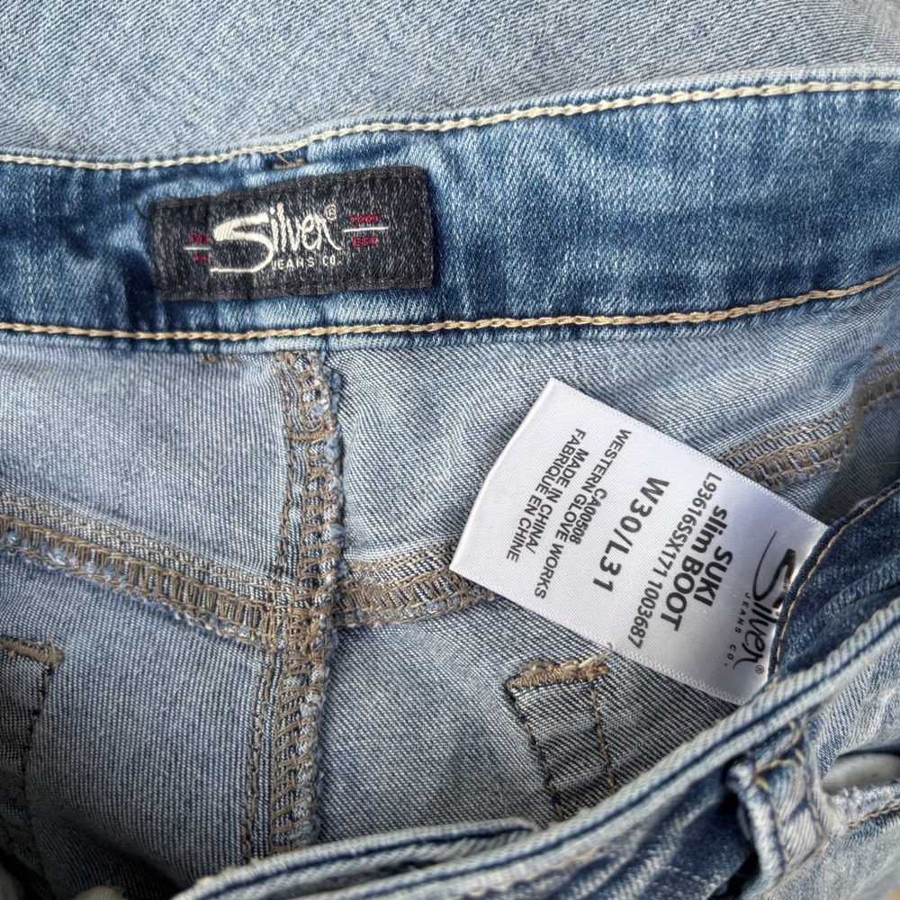 Silver Jeans Suki Slim Boot Light Wash Western Works Jeans Women's Size 30x31 - Picture 3 of 3